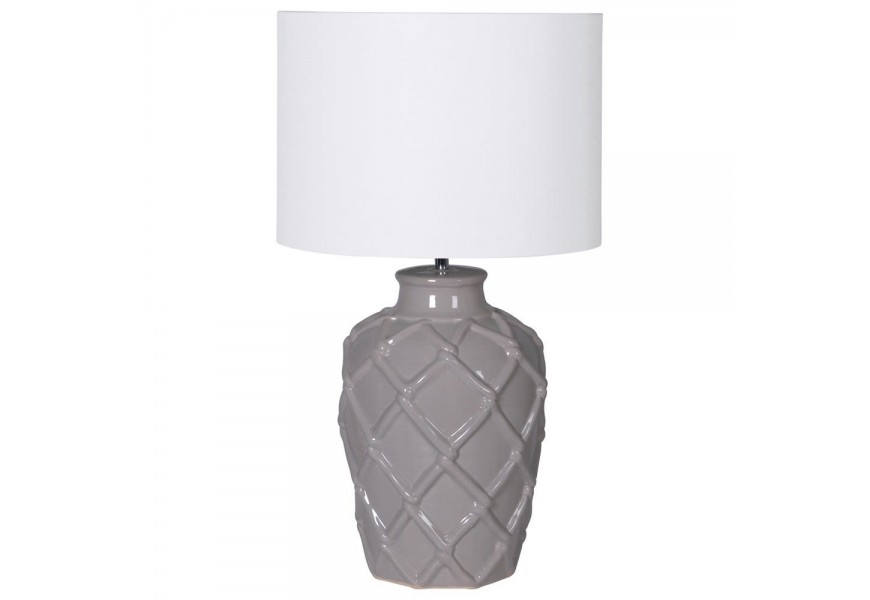 Elegantná keramická nočná lampa Elador v sivej farbe s ornamentálnym motívom a bielym tienidlom 64cm