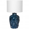 Elegantná keramická nočná lampa Elador II v modrej farbe s ornamentálnym motívom a bielym tienidlom 62cm