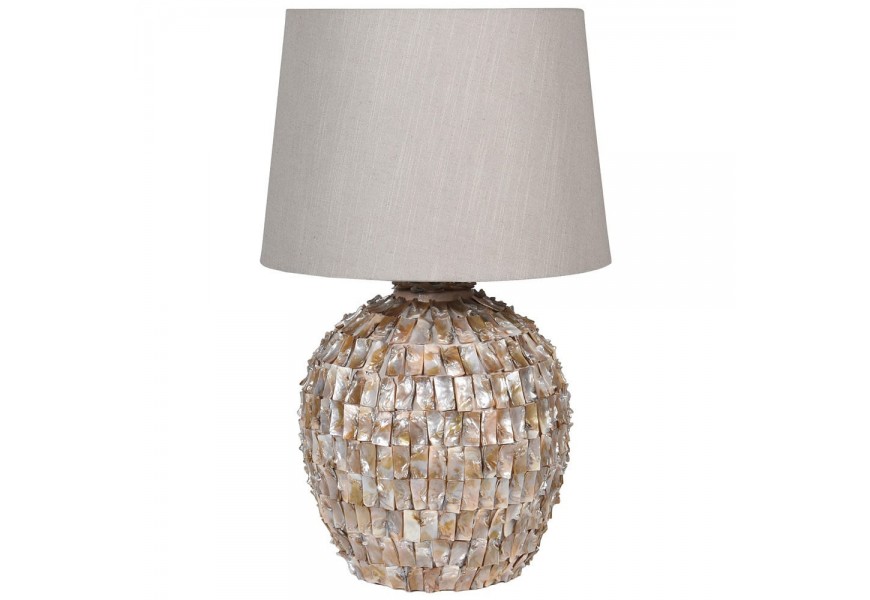 Dizajnová okrúhla keramická lampa Effi zlatej farby so sivým tienidlom
