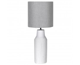 Retro dizajnová stolná lampa Etela s bielou konštrukciou a sivým tienidlom