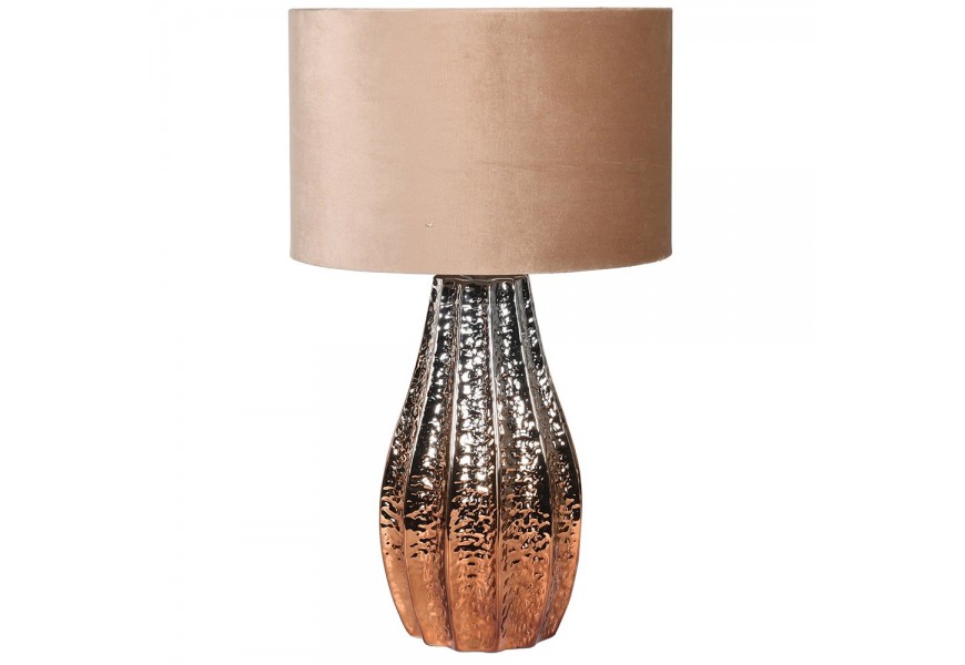 Luxusná keramická nočná lampa Camrose v bronzovej farbe s béžovým zamatovým tienidlom