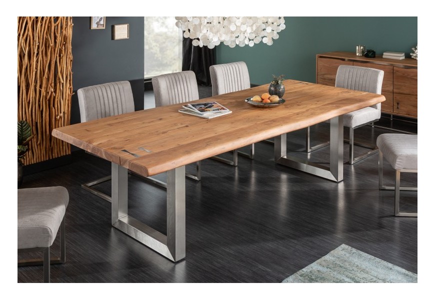 Masívny industriálny jedálenský stôl Hege z akáciového dreva hnedej farby 220cm