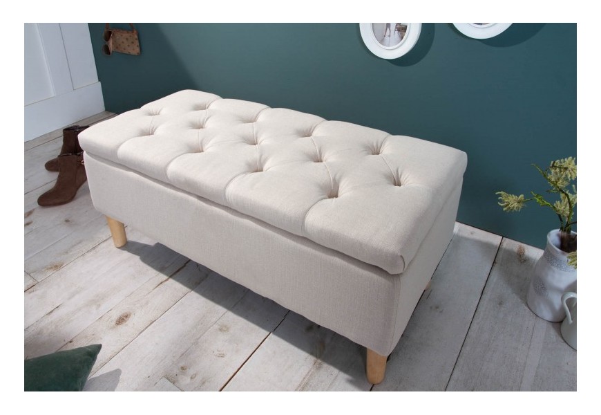 Škandinávska béžová taburetka Rikke s úložným priestorom a nožičkami 100cm 