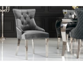 Zámocká chesterfield stolička Eleanor v sivej farbe zo zamatu 97cm s klopadlom