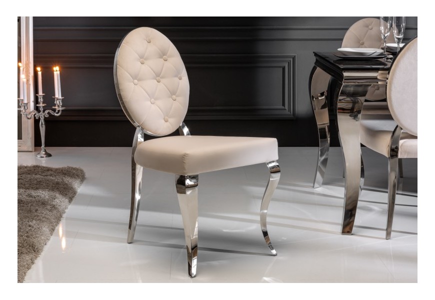 Zámocká jedálenská stolička Modern Barock s béžovým poťahom a striebornými nožičkami 92cm  