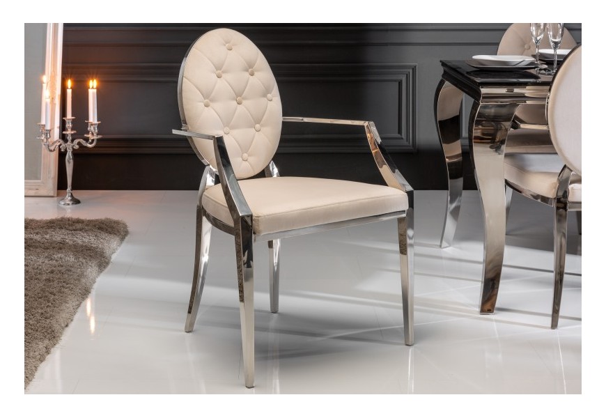 Štýlová jedálenská stolička Modern Barock v béžovej farbe zo zamatu