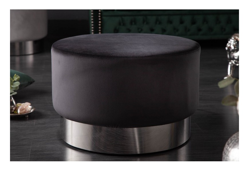 Modern&aacute; kruhov&aacute;  taburetka Modern Barock čiernej farby s kovov&yacute;m podstavcom 55cm 