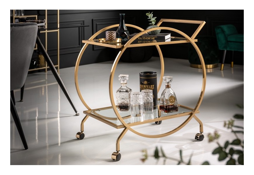 Art-deco serv&iacute;rovac&iacute; voz&iacute;k Eastwood zlatej farby kruhov&eacute;ho tvaru 80cm 