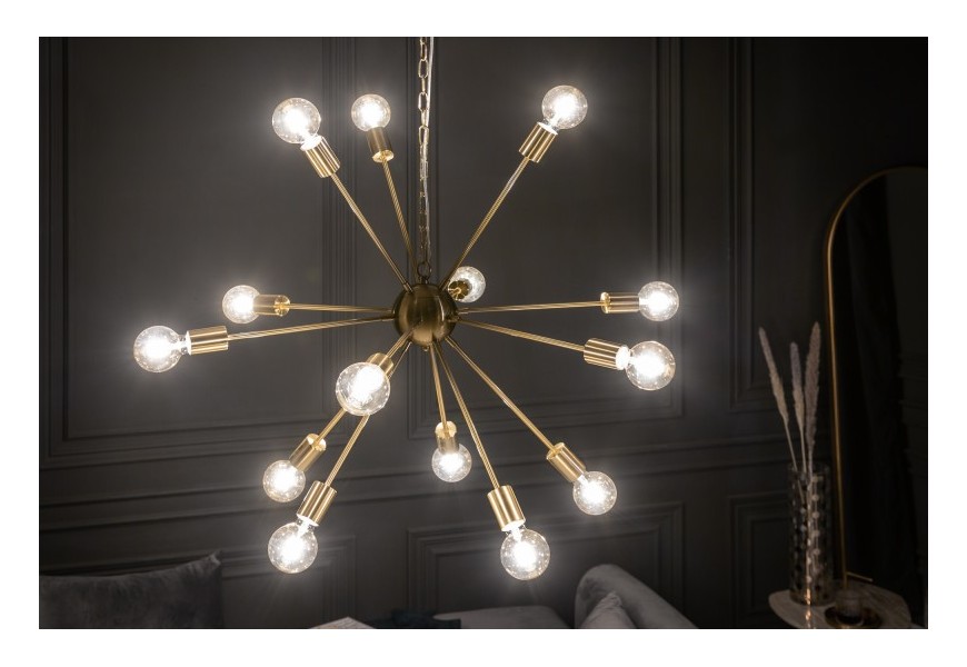 Art-deco dizajnový luster Astra zlatej farby z kovu