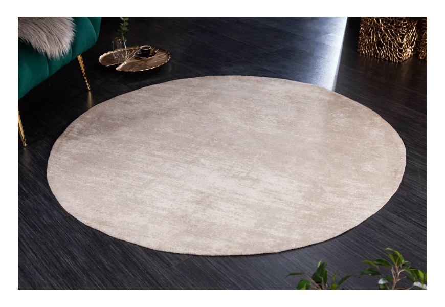 Dizajnový okrúhly koberec Adassil vo vintage štýle v béžovej farbe s vypraným efektom