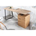 Štýlový škandinávsky písací stôl Linden hnedej farbe z dreva s kovovou konštrukciou a s tromi zásuvkami