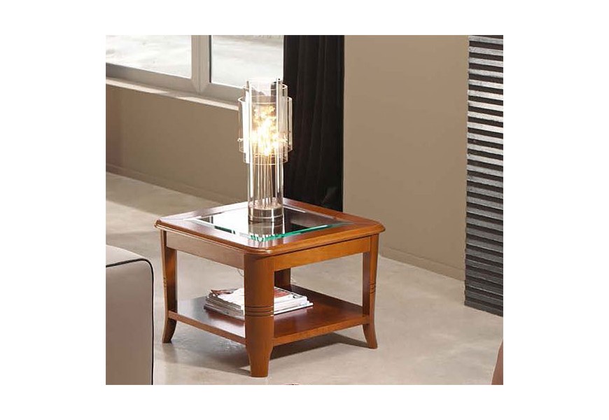 Luxusn&yacute; rustik&aacute;lny pr&iacute;ručn&yacute; stol&iacute;k Carmen I z mas&iacute;vu hned&yacute; &scaron;tvorcov&yacute; s poličkou 60cm