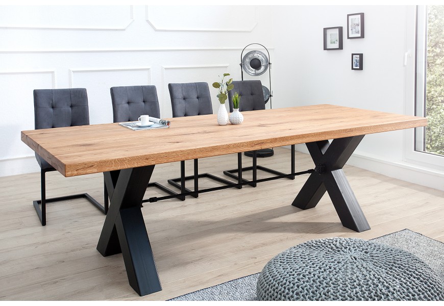 Nadčasový obdĺžnikový jedálenský stôl Steele Craft v industriálnom štýle s hnedou dubovou povrchovou doskou a čiernymi kovovými