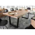 Industriálny masívny jedálenský stôl Spin z palisandrového dreva s čiernymi kovovými nohami
