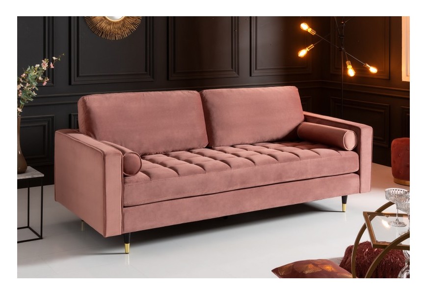 Art-deco zamatová sedačka Nefertiti v staroružovej farbe 225cm