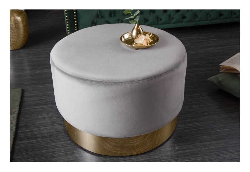 Moderná kruhová taburetka Modern Barock sivej farby so zlatým kovovým podstavcom 55cm