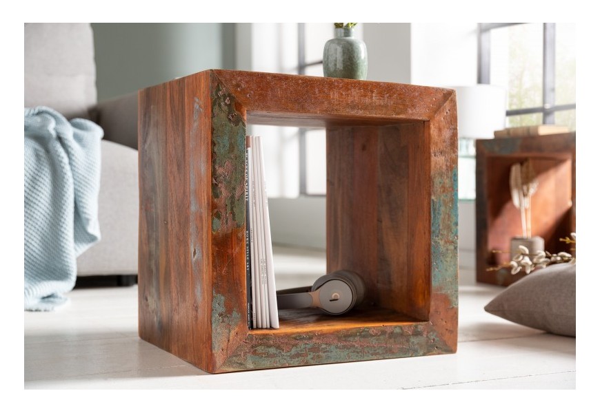 Masívny štvorcový príručný stolík Jakarta v prírodnej farbe 45cm