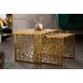 Elegantný art-deco set konferenčných stolíkov Hoja v zlatej farbe z kovu