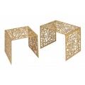 Art-deco set štvorcových konferenčných stolíkov Hoja zlatej farby 