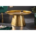 Dizajnový orientálny konferenčný stolík Hammerblow kruhového tvaru v zlatej farbe s okrúhlou podstavou