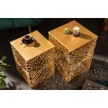 Art-deco štýlový set dvoch štvorcových príručných stolíkov Hoja v zlatej farbe
