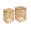 Art-deco štýlový set dvoch štvorcových príručných stolíkov Hoja v zlatej farbe