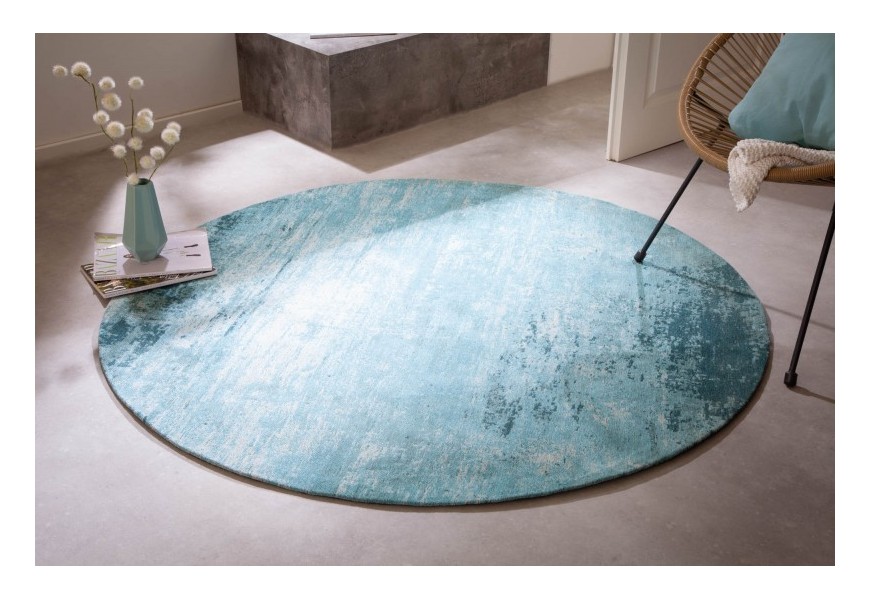 Retro dizajnový kruhový koberec Adassil tyrkysovej farby 150cm