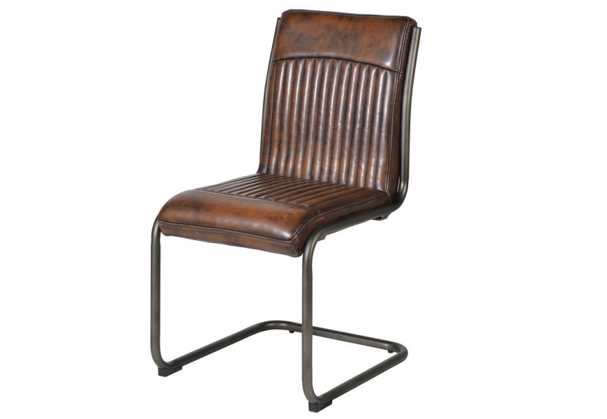 Dizajnová vintage jedálenská stolička Bard s tmavohnedým čalúnením z ekokože