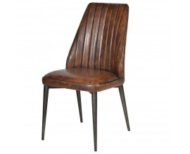 Štýlová vintage jedálenská stolička Bard s tmavohnedým poťahom z ekokože a s kovovou konštrukciou