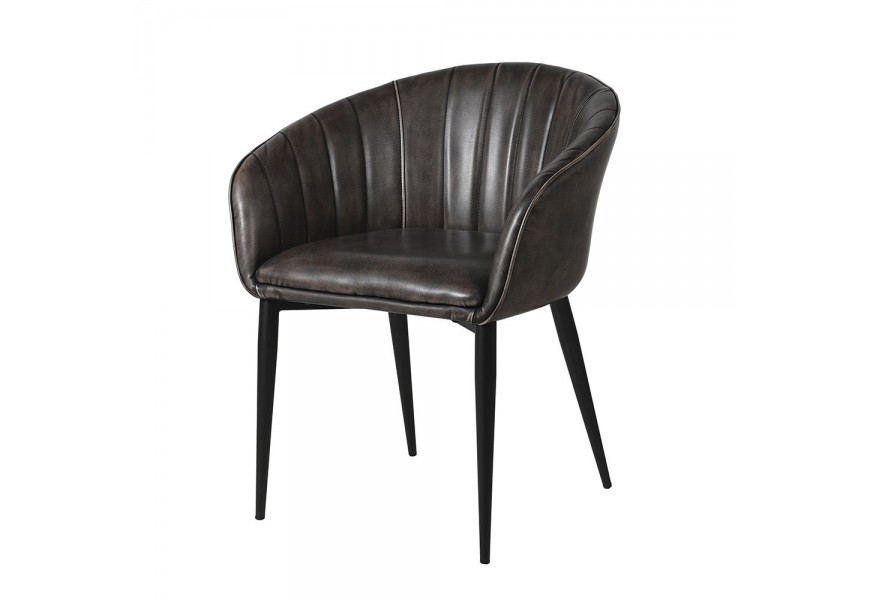 Kožená dizajnová stolička Bard s okrúhlym operadlom s čiernym vintage poťahom a kovovými nohami