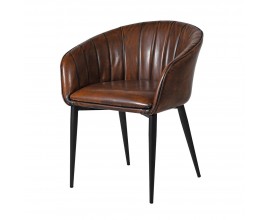 Kožená jedálenská stolička Bard vo vintage štýle s poťahom v hnedej farbe s kovovými nohami