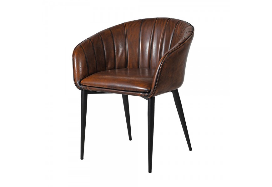 Kožená jedálenská stolička Bard vo vintage štýle s poťahom v hnedej farbe s kovovými nohami