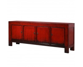 Vintage príborník Kolorida z masívneho dreva červenej farby so štyrmi dvierkami 25cm 