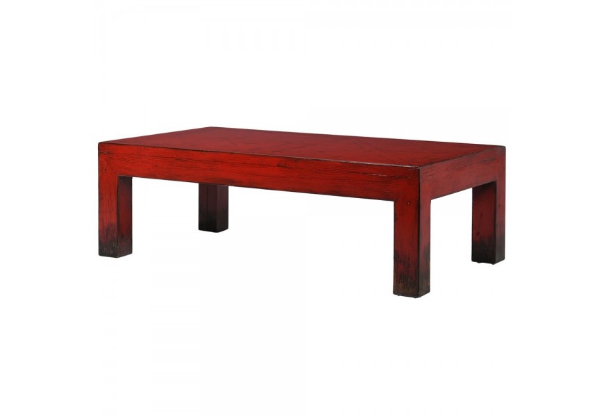 Tmavočervený vintage konferenčný stolík Rojada obdĺžnikového tvaru z masívu