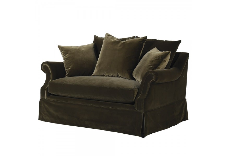 Dizajnové a nadčasové kreslo Velvettino v art-deco prevedení so zamatovým poťahom zelenej farby a vankúšmi