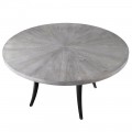 Vintage okrúhly jedálenský stôl sivej farby z masívu a s čiernymi kovovými nohami 150 cm