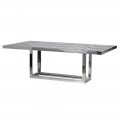 Chrómový obdĺžnikový jedálenský stôl Dannea s kovovou konštrukciou a z temperovaného skla v čiernom odtieni