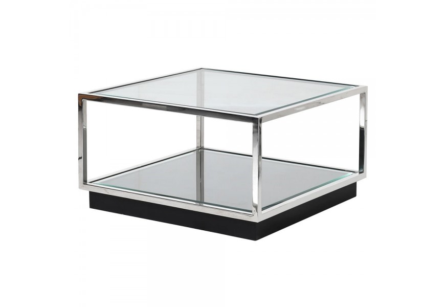 Chrómový dizajnový konferenčný stolík Cromia zo skla štvorcového tvaru 65cm 