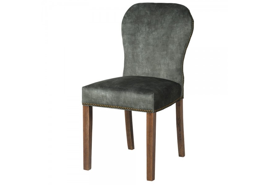 Rustikálna jedálenská stolička Zorana so zeleným zamatovým poťahom 