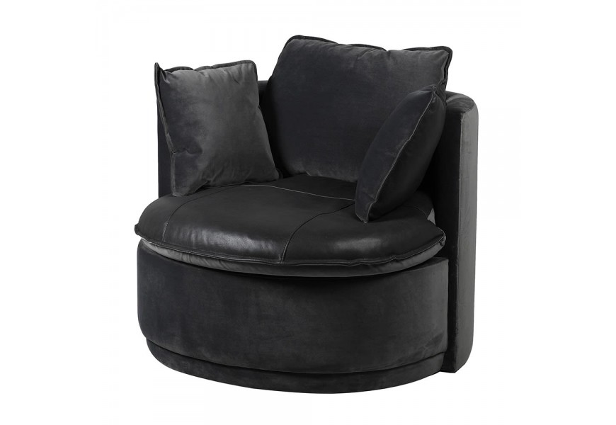 Moderné kožené čierne okrúhle kreslo Charcoal