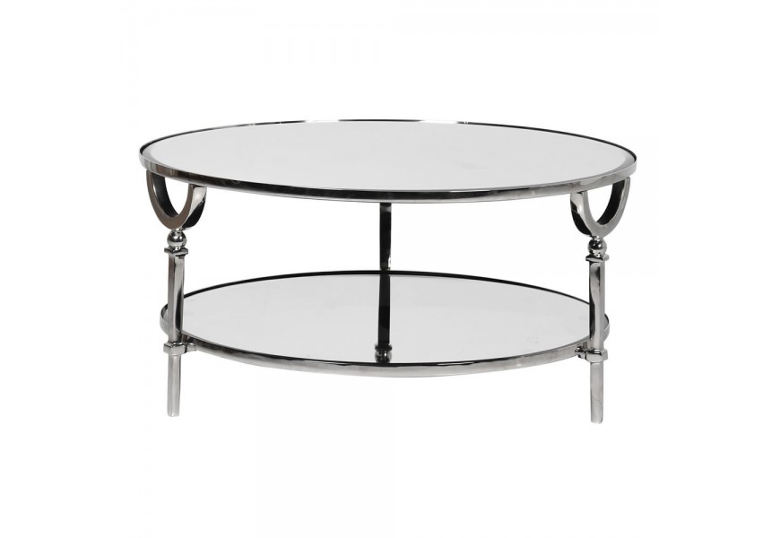 Art-deco okrúhly konferenčný stolík z chrómu a zrkadiel