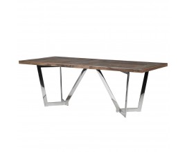 Luxusný dizajnový jedálenský stôl Furria s masívnou doskou a s kovovými chrómovými nohami 220cm 