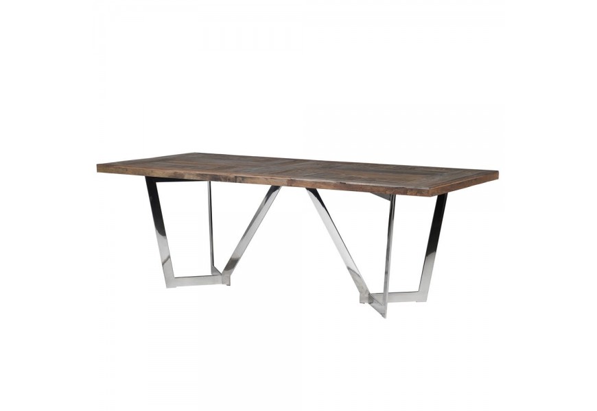 Luxusný dizajnový jedálenský stôl Furria s masívnou doskou a s kovovými chrómovými nohami 220cm 