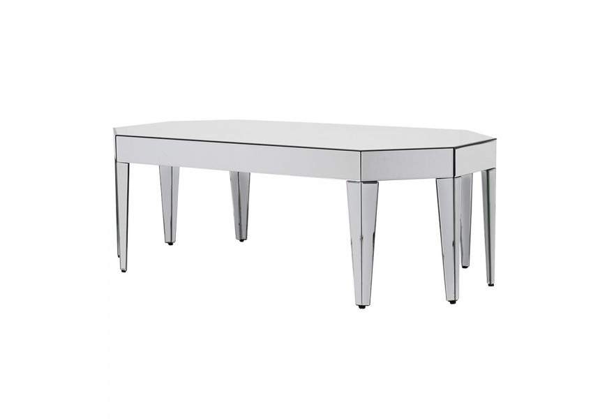 Štýlový zrkadlový konferenčný stolík v tvare osemuholníka 140 cm