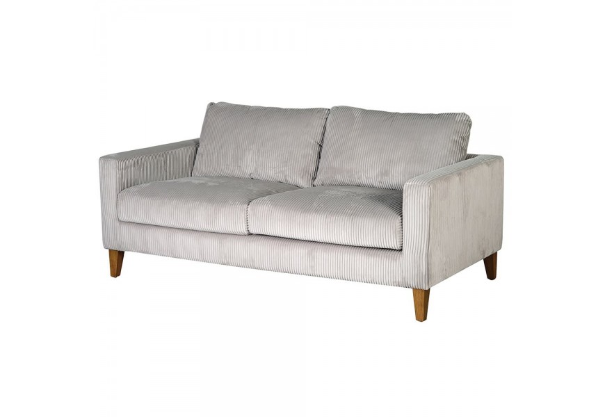 Dizajnová šedá retro dvojsedačka Greyance v svetlosivej farbe s rebrovaným vzorom