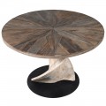 Povrchová doska jedálenského stola z masívu brezy s výzdobou šesťcípej hviezdy so skrútenou podnožou