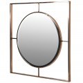 Dizajnové kruhové nástenné zrkadlo Giamo v art-deco štýle s medeným kovovým rámom štvorcového tvaru