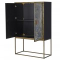 Art-deco zrkadlov&aacute; vysok&aacute; skrinka Erin v čiernej farbe so zlatou kovovou kon&scaron;trukciou 178cm