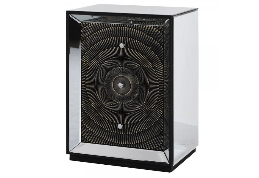 Zrkadlov&yacute; dizajnov&yacute; nočn&yacute; stol&iacute;k Espejo Nera s tromi z&aacute;suvkami a kruhov&yacute;m vzorom 68cm 