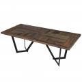 Industriálny obdĺžnikový jedálenský stôl z tmavého brestového dreva s ozdobným obrazcom na povrchu dosky s čiernymi nohami 220cm
